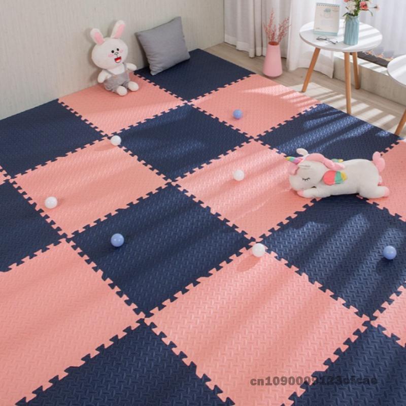 60*60cm 8 Pcs Tiled Flooring Children's Anti Fall Foam Play Mat EVA Non Slip Interlocking Floor Mat for Living Room Home Decor