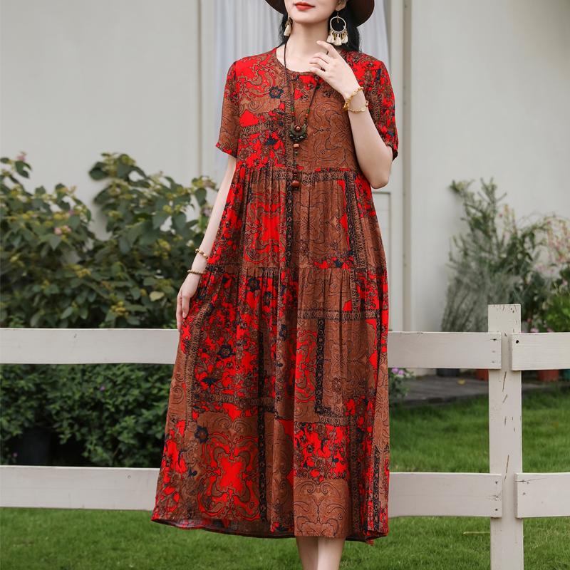 Women's Boho Print Maxi Dress, Loose Casual Short Sleeve Summer Dress (XL-5XL)