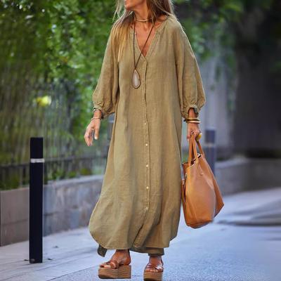 Spring and Autumn Women's Dress Shirt Long Dress Fashion Casual Long Sleeve Cardigan Dresses