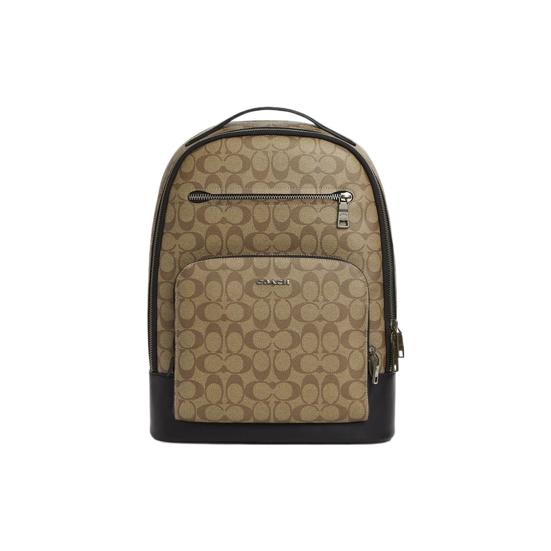 Coach Men's Ethan 32 Classic Monogram Simple Large Capacity Zipper Closure Backpack Backpack Khaki Cl962-Qbkha