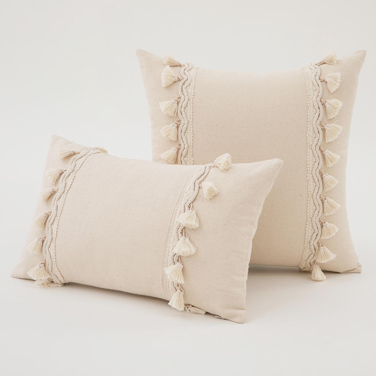 

30x50cm 45x45cm Tassel White Throw Pillow Cover Cotton Linen Farmhouse Lumbar Pillowcase Indoor Outdoor Decorative Cushion Cover 30x50cm 1pcs cover
