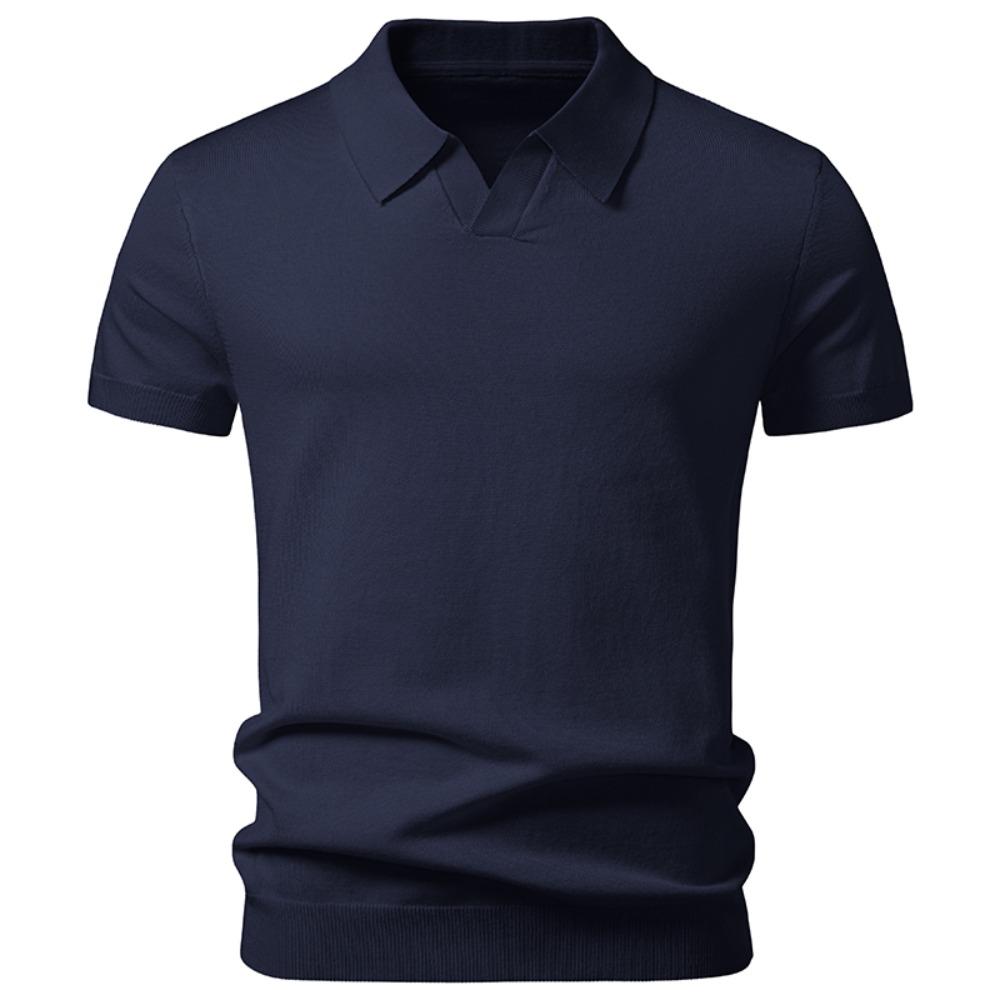 T-shirt en tricot à manches courtes et col en V pour homme - Style Business Casual - Été/Automne