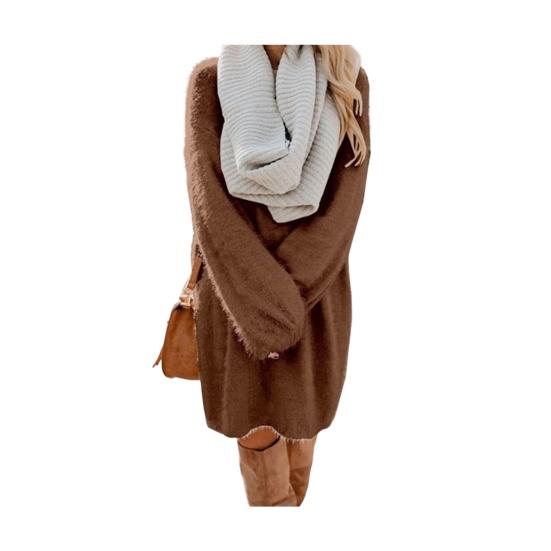 Women's Furry Pullover Sweater Dress Fuzzy Slouchy Oversized Long Tops Loose Crew Neck Fall