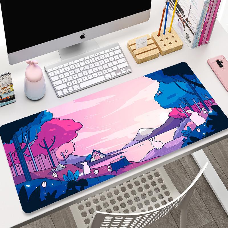 Cute Cat Computer Mouse Pad Gamer Mousepad Purple Art Large x Kawaii Mouse Mat Pads XXL Mause Carpet PC Accessories Desk Mat