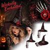 Women's Halloween Witch Hat with Red Mesh, Skeleton Hand and Rose Decoration for Costume Accessory