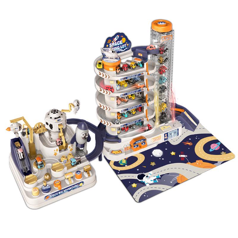 Kids' Space Adventure Parking Lot Toy with 9-Track Car Race for Ages 1-6