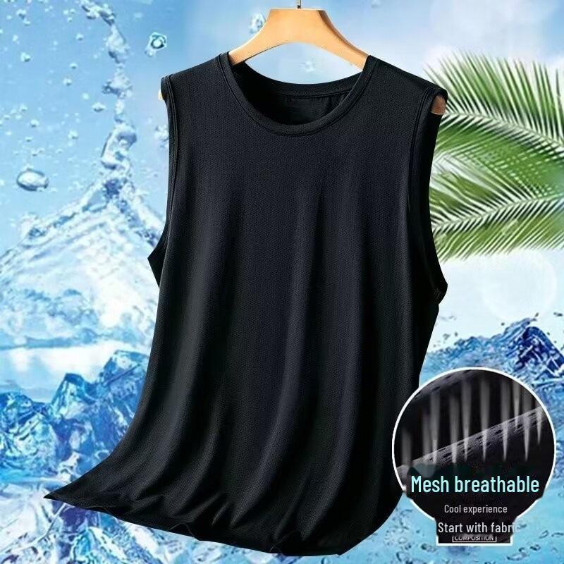 

Мужской быстросохнущий сетчатый спортивный жилет - без рукавов, с широкими плечами, фитнес-топ на лето 5XL чёрный