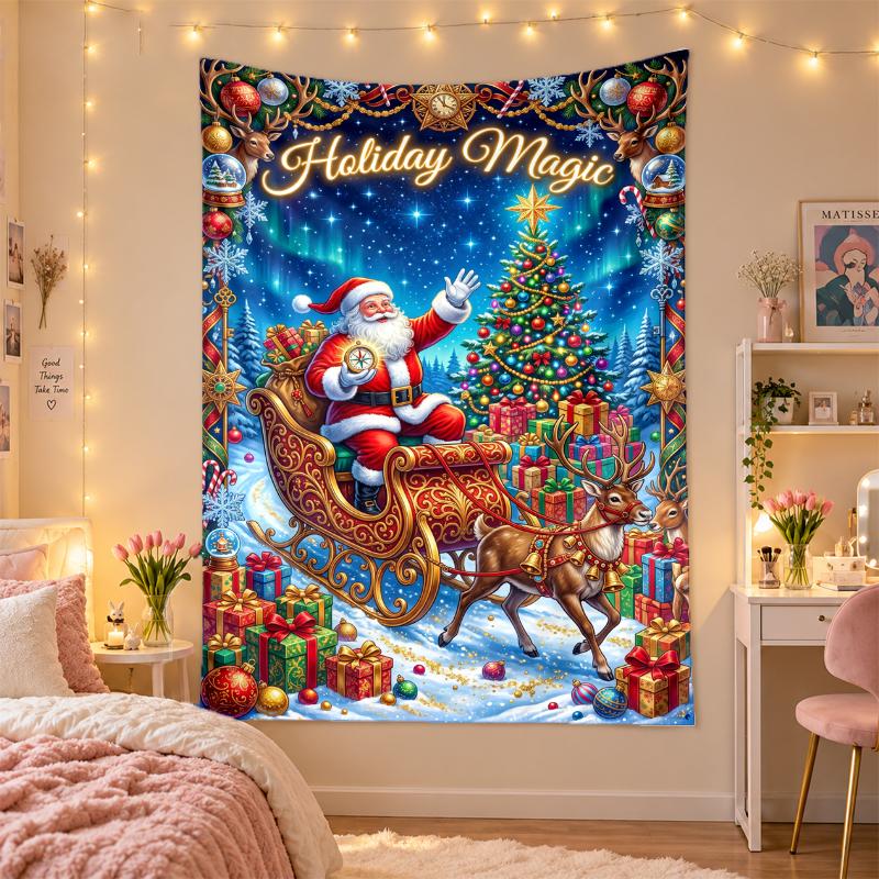 Weihnachtlich bedruckter Wandteppich für Schlafzimmer Wohnzimmer Wanddekoration Feiertagsgeschenk