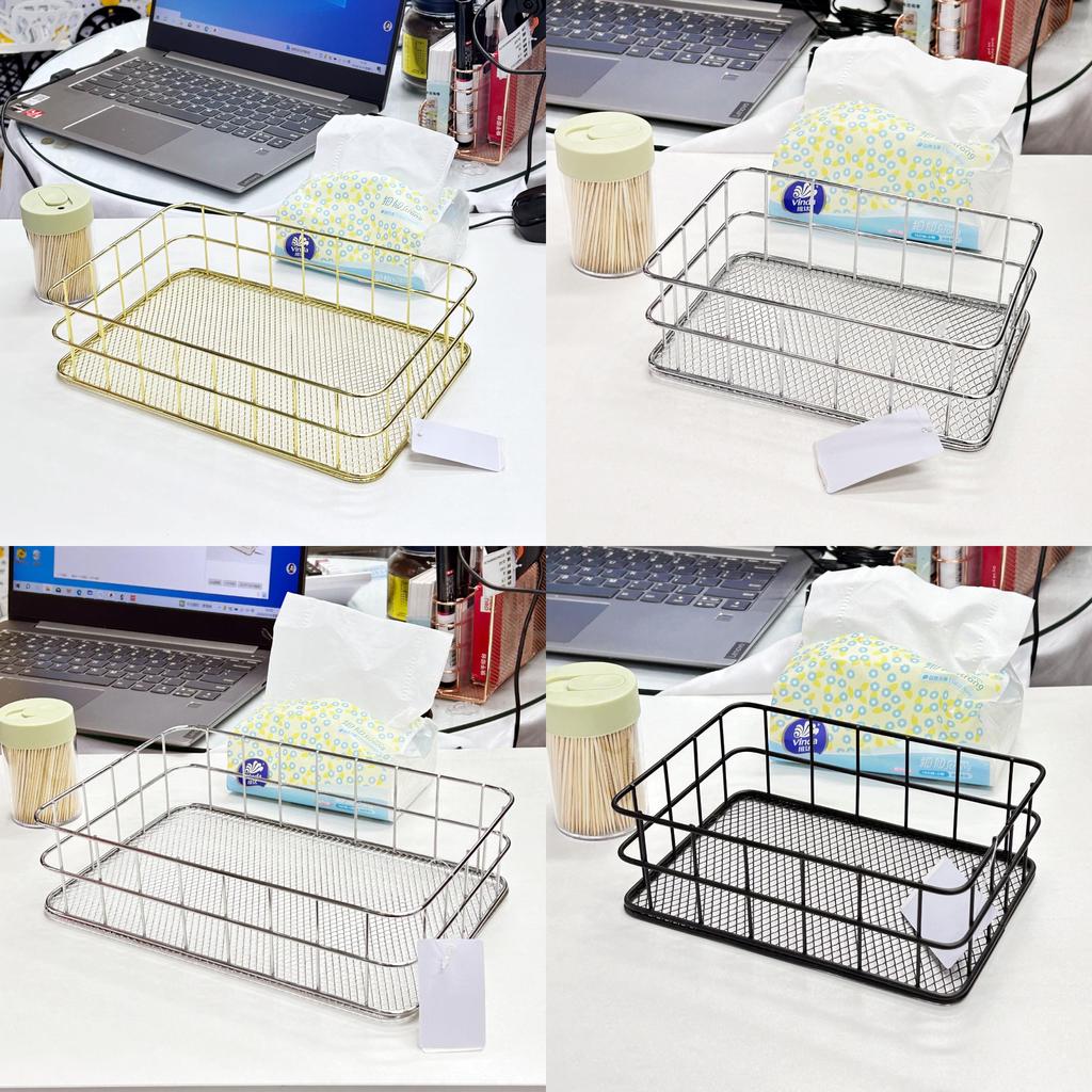 Slim Metal Storage Basket With Steel Mesh Base For Accessories And Small Items