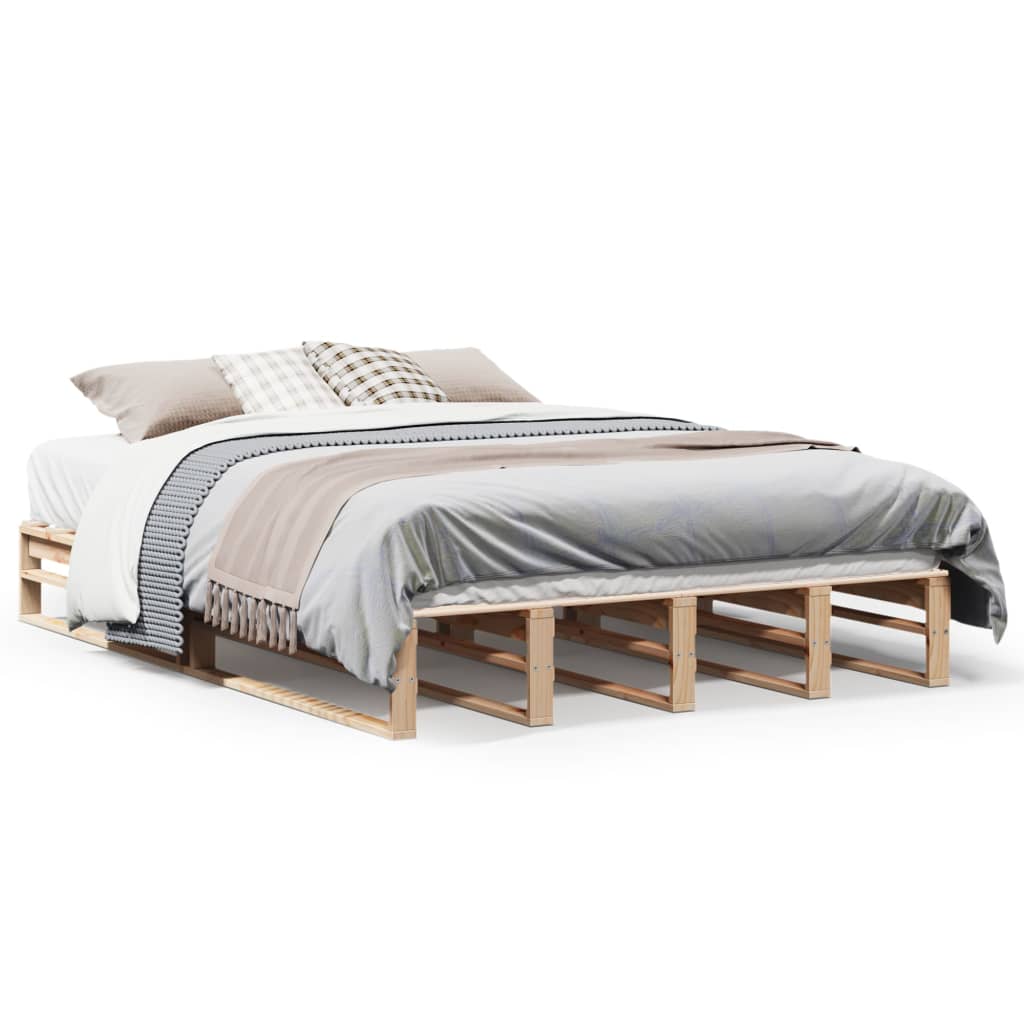 Solid Wood Bed Frame without Mattress 135 x 190 cm Pine Wood