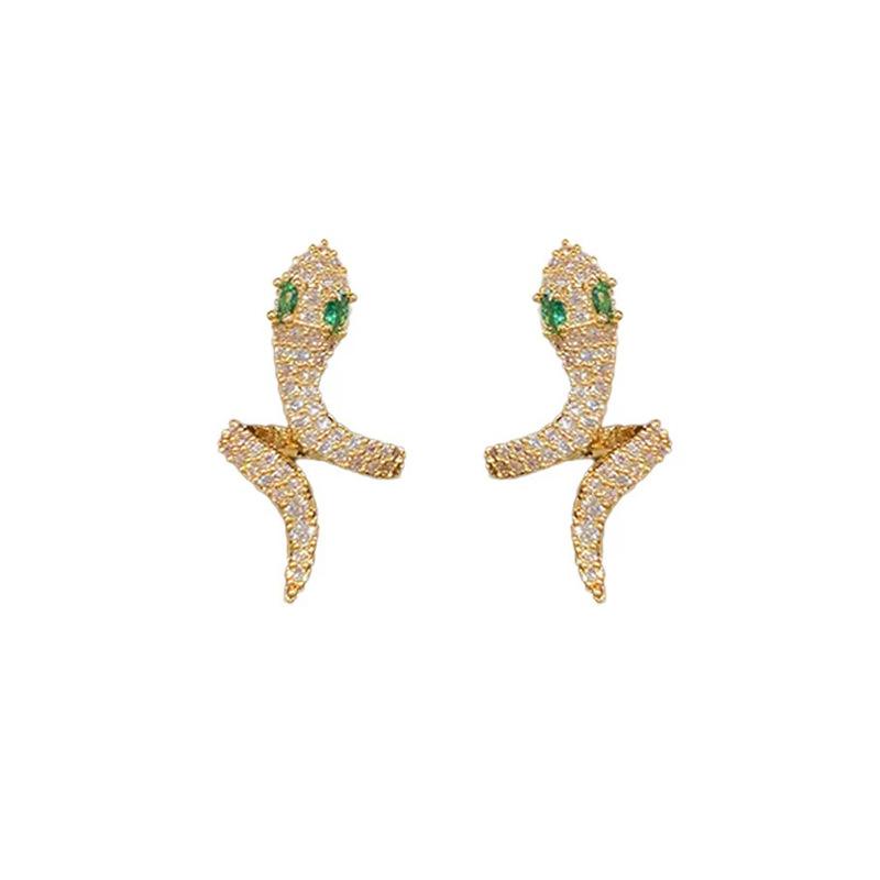 Popular European and American personality snake zodiac year micro-inlaid zircon stud earrings temperament niche ear clips hole-free exquisite earrings