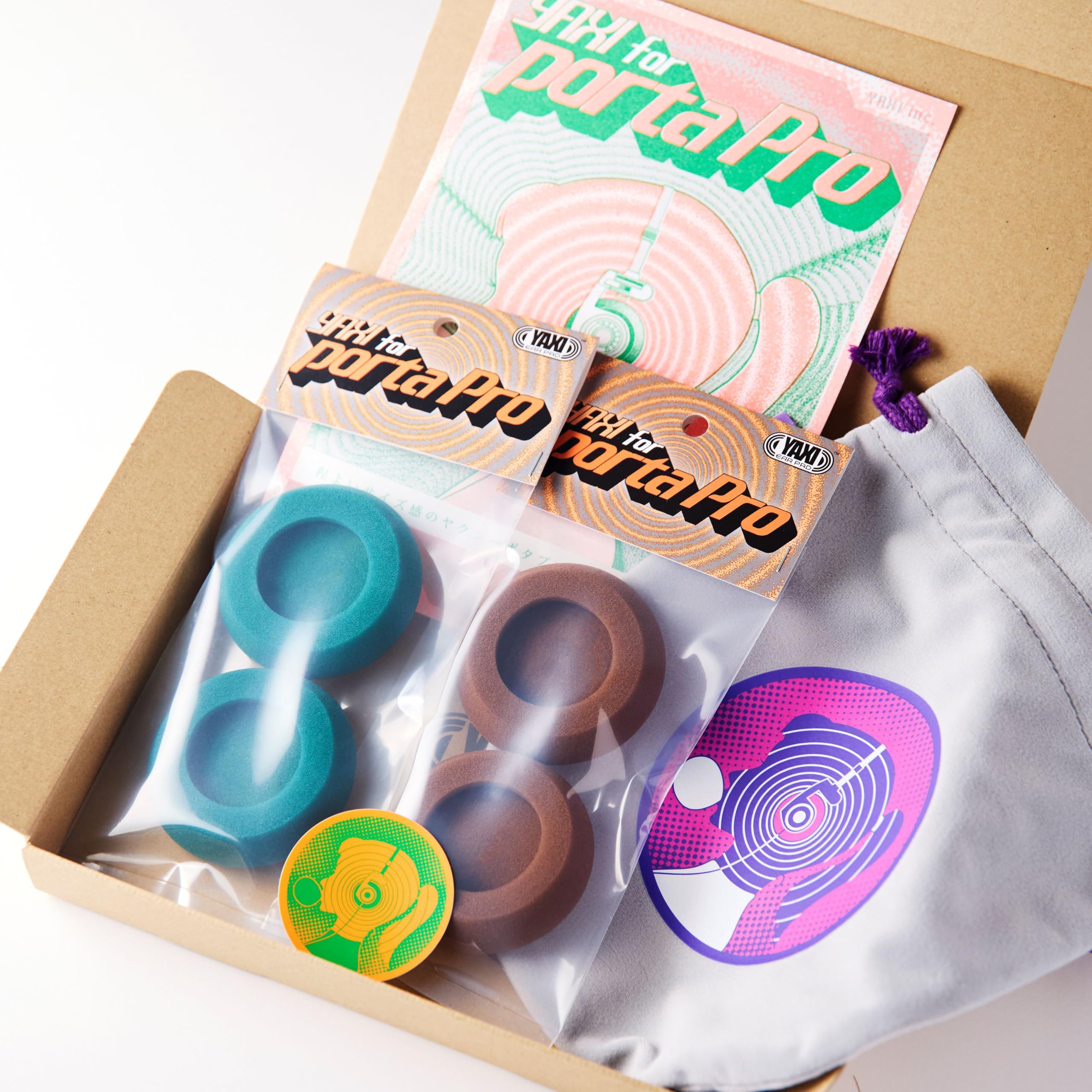 YAXI Earpads for Koss PORTAPRO 2 Pairs Green Brown Pouch