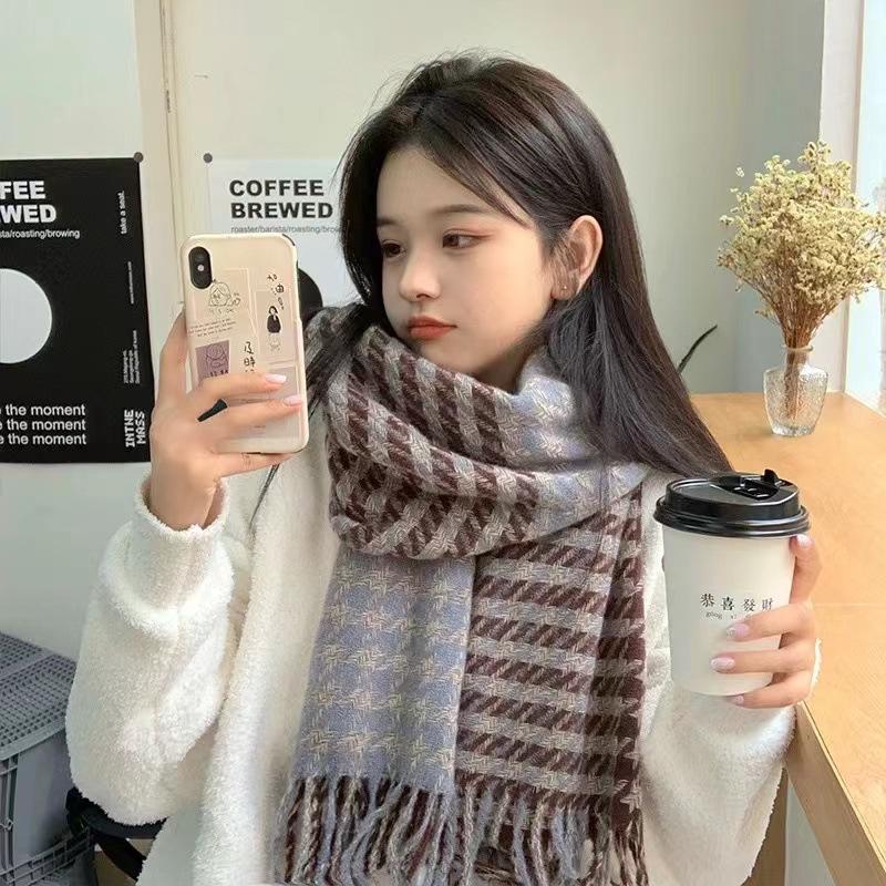 Tonglu Scarf Women's Houndstooth Shawl Dual-purpose Korean Version Versatile Warm New Winter Senior Student Scarf