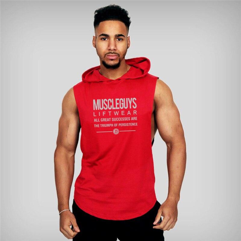 Muscleguys Muscleguys Brand Summer Mens Letters Print Gym Stringer Hooded Vest Bodybuilding Clothing Fitness Sleeveless Tank Tops Men