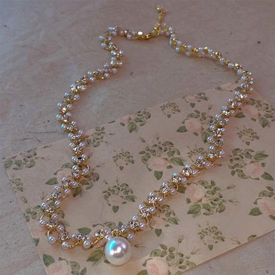 Women Choker Necklace Faux Pearl Hollow Out Short Adjustable Extended Length Luxury Polished Lady Neck Decoration Jewelry Women Party Prom Pendant