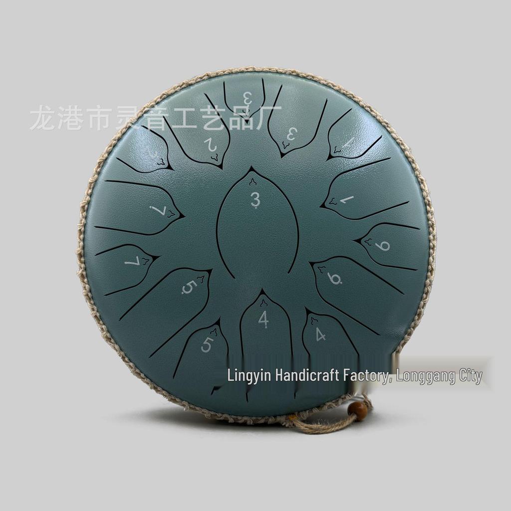 13-Inch Chinese Lotus Steel Tongue Drum, 15-Tone Ethereal Percussion Instrument for Children's Education