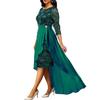 2 Pcs/Set Women Prom Dress Skirt Set Hollow Out Lace Ruffle Hem High Waist Round Neck Three Quarter Sleeve Ankle Length Banquet Maxi Dress