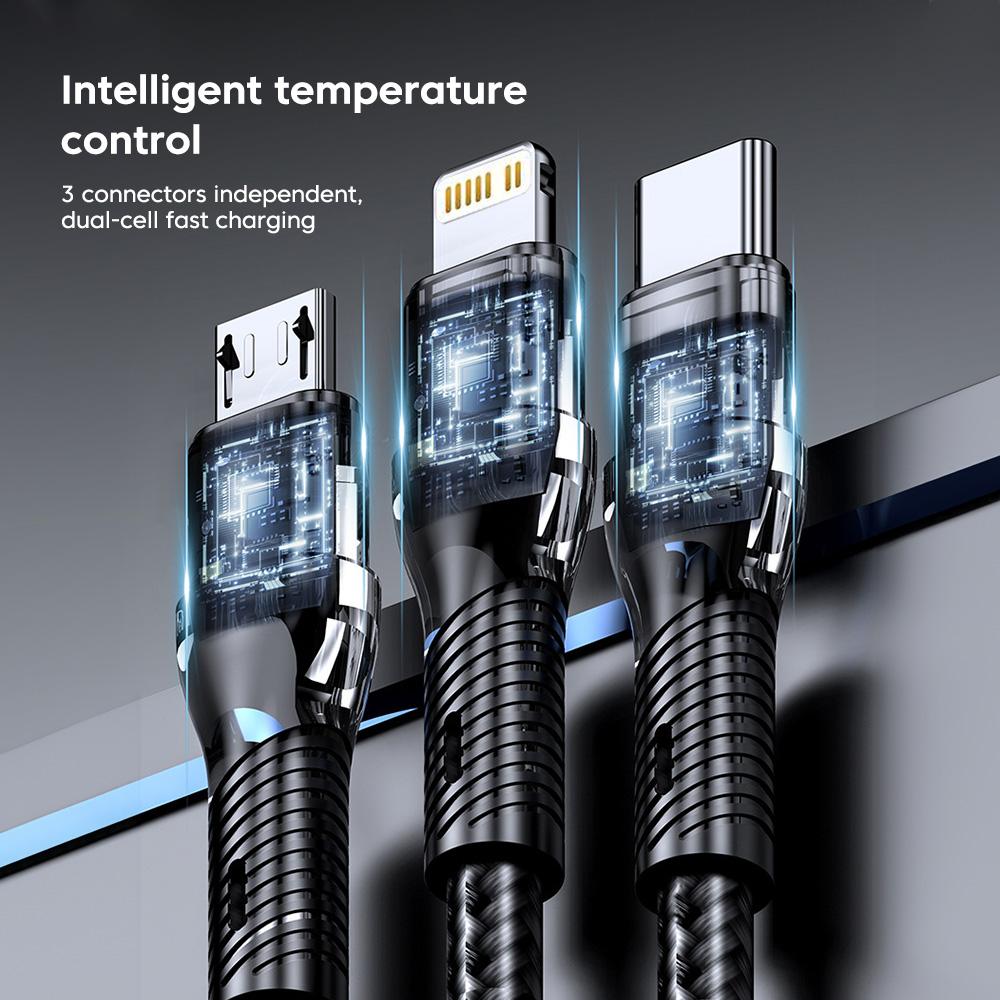 1PC 3-in-1 120W 6A C-type Ultra Fast Charging Cable, Suitable for Micro USB Type-C Mobile Phone Charger USB-C Data Cable