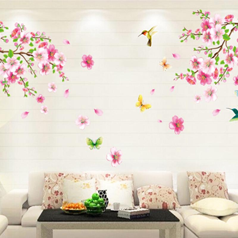 Beautiful Flower Peach Blossom Birds Art Pvc Wall Stickers Removable Home Decor