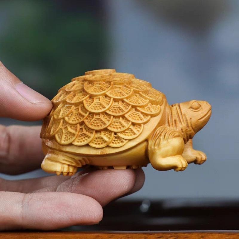Yabai Wood Golden Coin Turtle Ornament - Large & Small Longevity Turtle Tea Pet for Home or Office Décor.