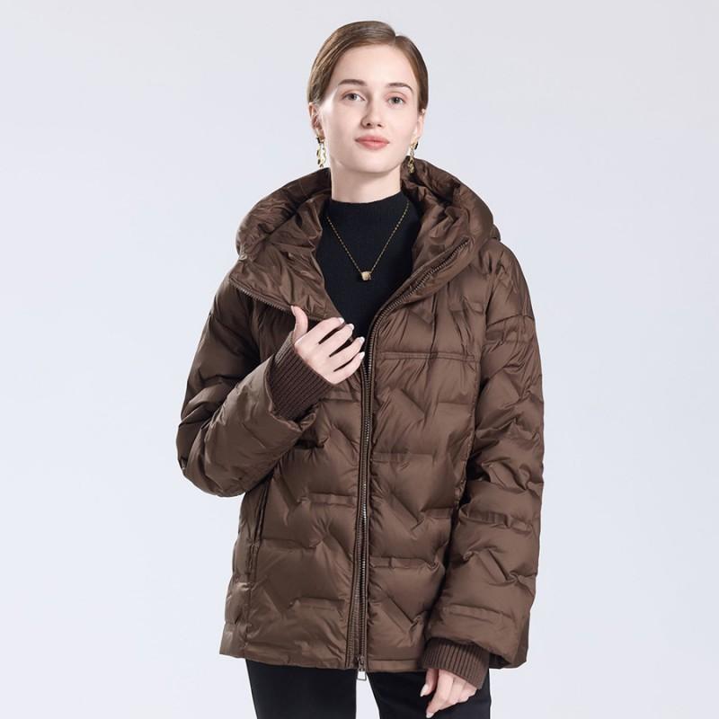 Womens Lightweight Hooded Down Jacket 2026 Winter Short Puffer Coat With Ribbed Cuffs Zipper