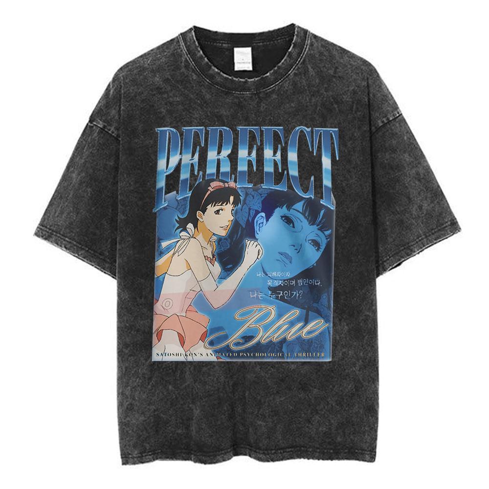 Anime Perfect Blue Mima Kirigoe Vintage Washed TShirt Men Women Clothing Fashion Aesthetic Short Sleeve Oversized T Shirts Tops
