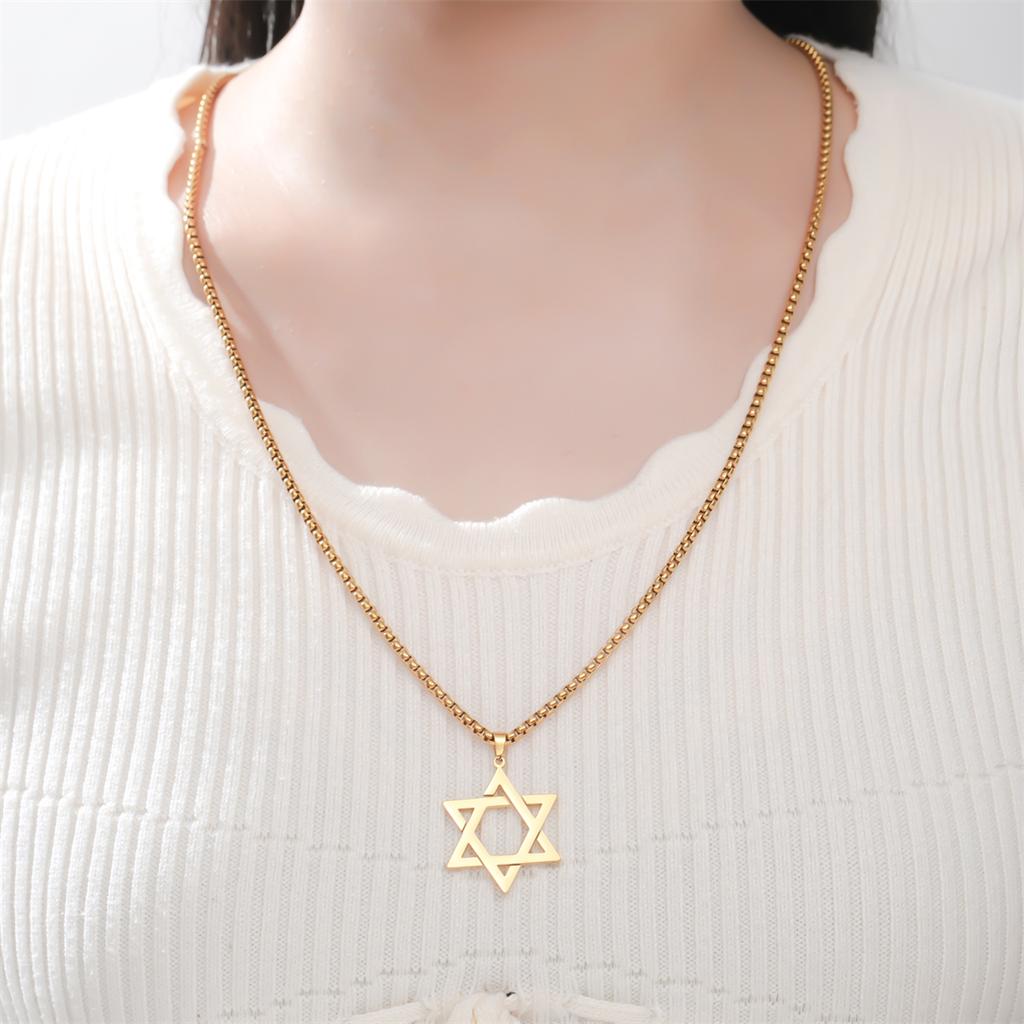  Star of David Necklace Stainless Steel Box Chain Classic Hexagram Six-pointed Star Pendant Chain for Men Jewish Jewelry