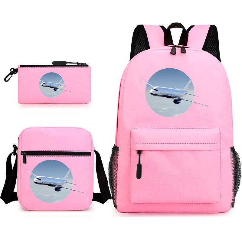 

Новый рюкзак большой вместимости с мультяшным рисунком самолета и звездного неба, сумка для отдыха, набор из 3 предметов 17 inch backpack