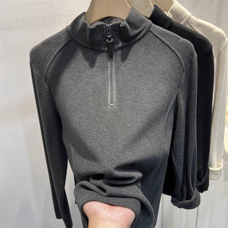 Plus Size German Velvet Half-Zip Long-Sleeve Women's Slimming Warm Top for Autumn/Winter