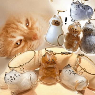 Big Size Hanging Cat Keychain Pendant Transparent Container DIY Accessories Cat Fur Storage Pendant Bright Link Capsule