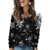 Women's Fashionable Loose-Fit V-Neck Long-Sleeved T-Shirt Christmas Print Pullover