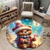 Christmas Teddy Bear Holding a Candy Cane With Gifts Round Rug, Red Green Cozy Style Design, Holiday Warmth, Soft Non-Slip Washable Area Mat