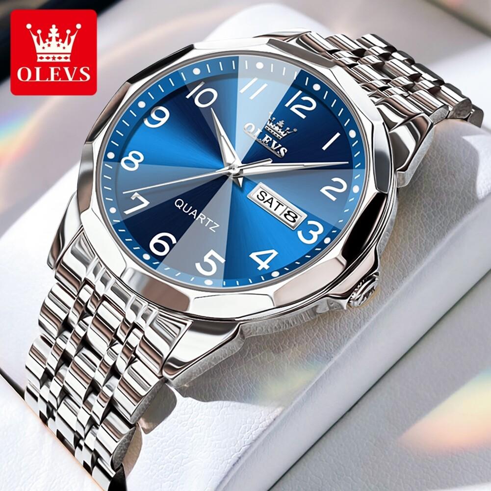 OLEVS Men Watch Original Brand Waterproof Luminous Quartz Watch Rhombus Mirror Stainless Steel Watch With Box