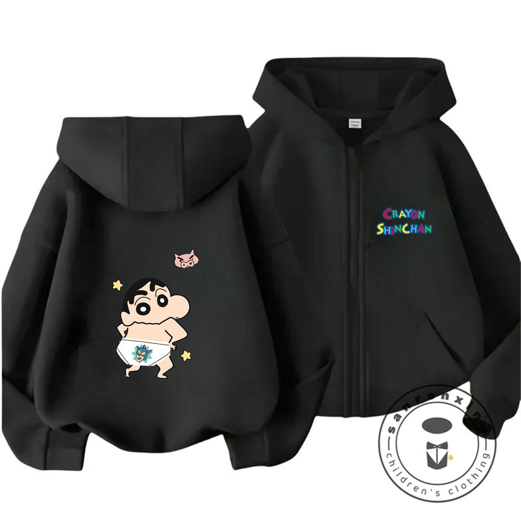 Winter Zipper Hooded Sweatshirt Kawaii Trendy Design Kids Street Fashion Crayon Shin Chan Boys Girls 3 14 Years