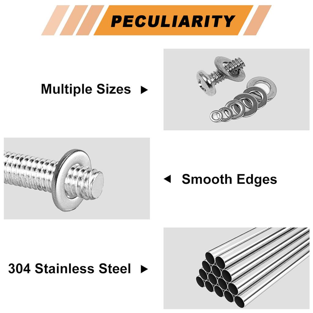 340pcs 304 Stainless Steel Flat Washers, M2-M2.5-M3-M4-M5-M6-M8-M10 Set.