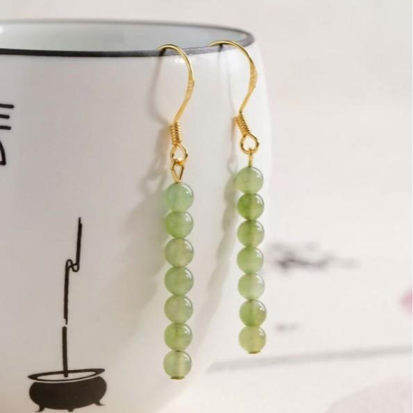 Rauchgrün hängendes Ohr natürlicher Hetian-Jade Ohrhaken 925 Silber Vintage Chinesischer Stil Hanfu Quastenohrringe