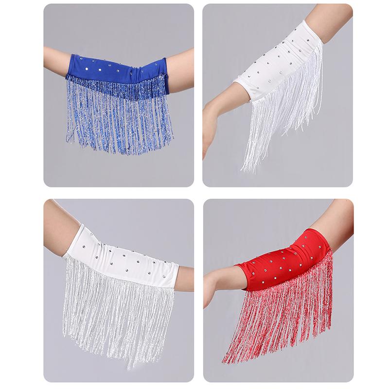 Women Latin Dance Stage Outfit Fringed Sleeves Shiny Rhinestone High Elastic Slim Fit for Dance Performance Competition Party Events