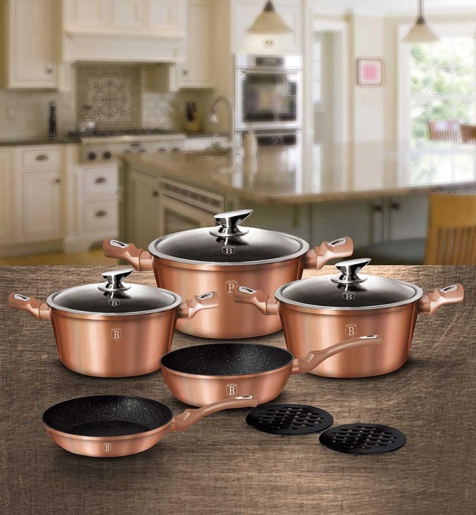 Zestaw garnków granitowych bh-6161 rose gold 17 elementów lumarko!