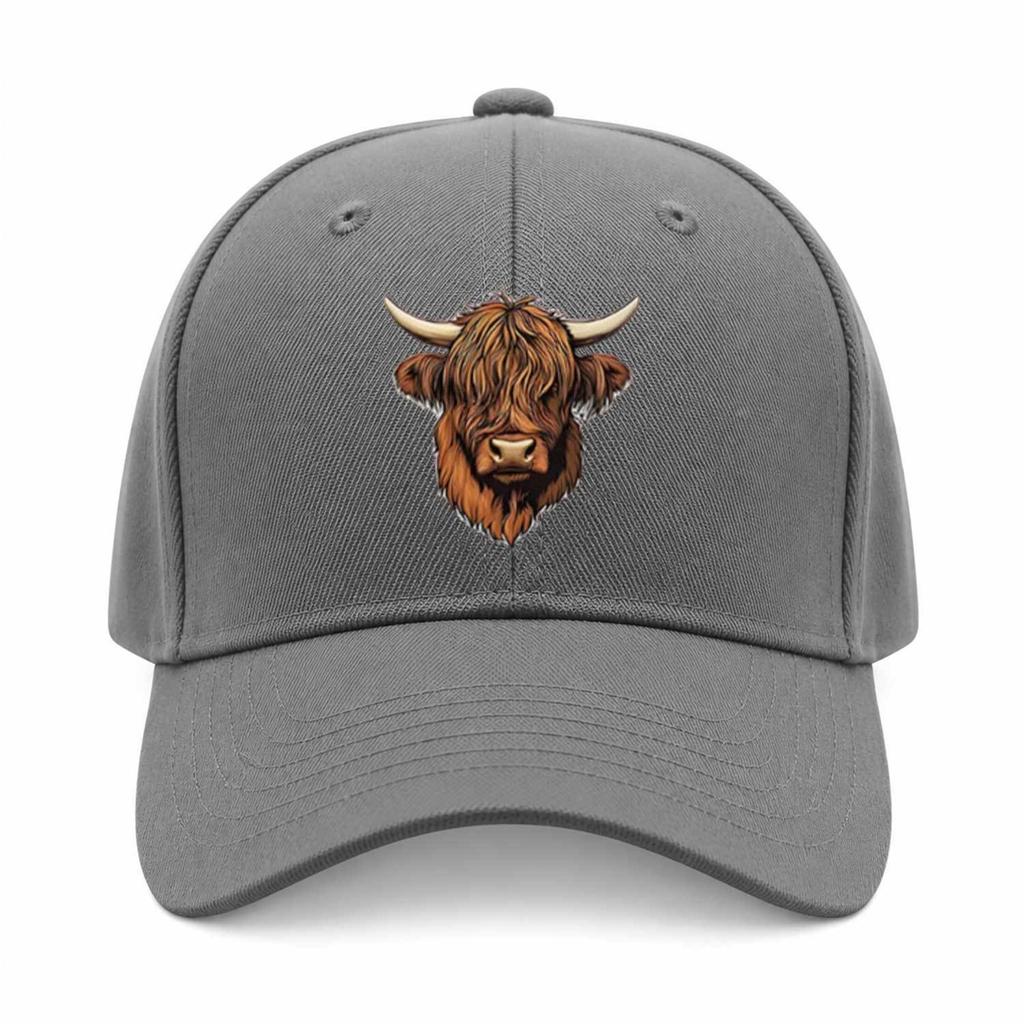 Highland Cow Print Adjustable Baseball Cap for Unisex Women Breathable Duckbill Sun Hat for Travel Camping Daily Wear