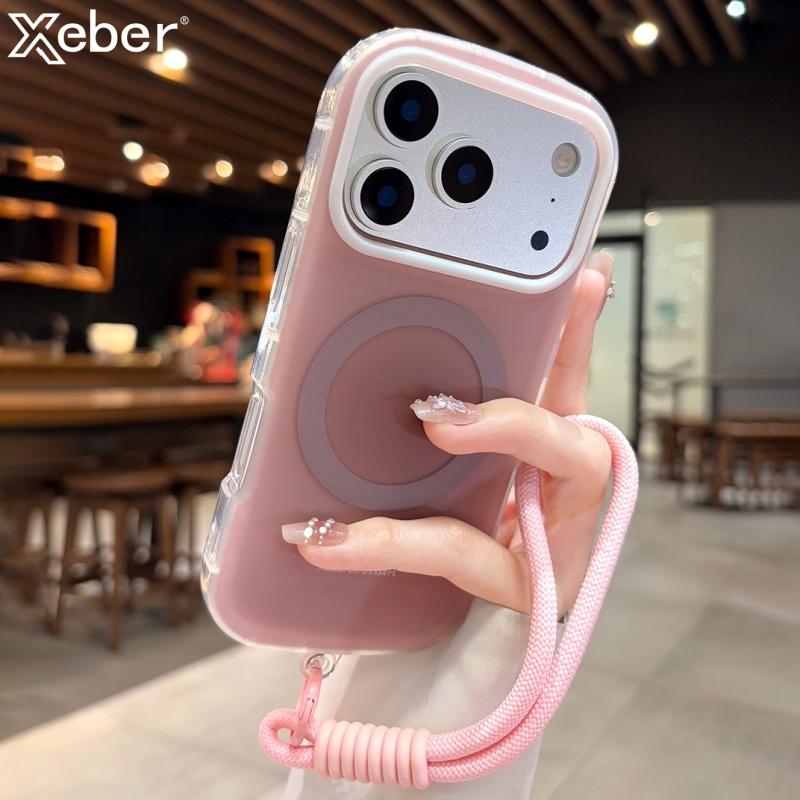 Cute Oval Magnetic For Magsafe Case For iPhone 17 16 15 14 13 12 11 Pro Max Candy Wrist Strap Lanyard Shockproof Bumper Cover