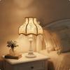 Table Lamp with Beads Corded Fringe Floral for Bedroom, Vanity Cn Plug Offwhite Lace