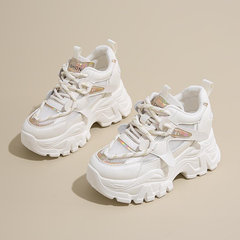 Fashion Breathable Chunky White Sneakers for Women Fashion Laser Thick Bottom Vulcanize Shoes Woman 2025 Lace Up Platform Running Shoes