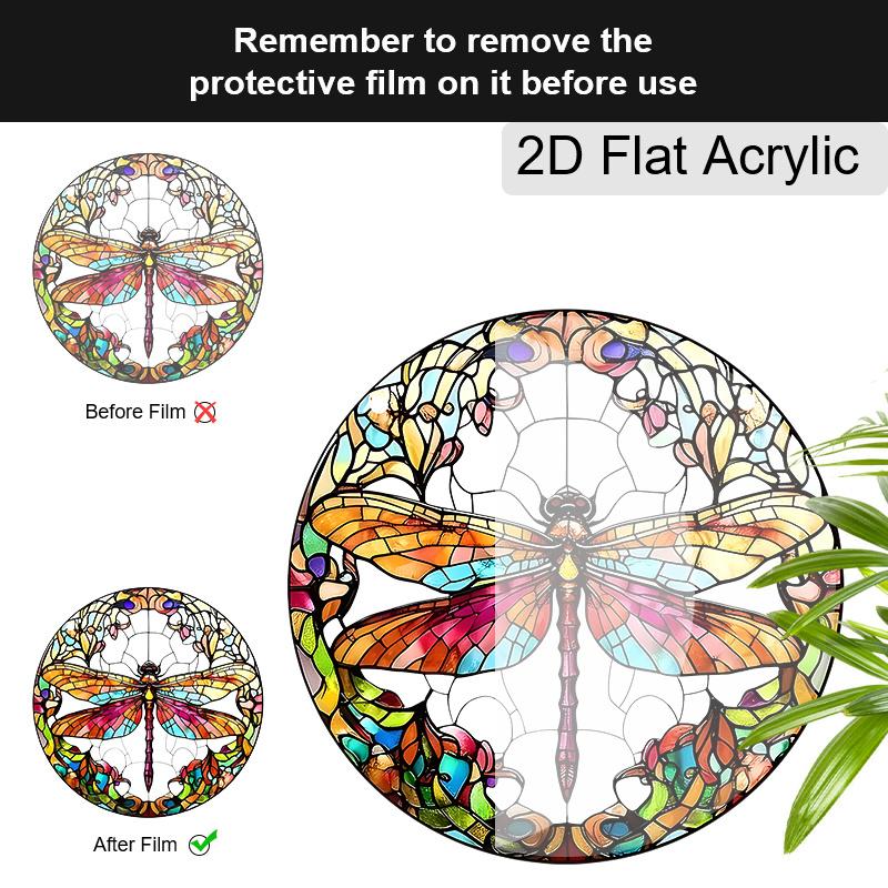 Acrylic Colorful Dragonfly Floral Suncatcher, Stained Glass Effect Window Hanging Ornament for Nature Lover Gifts