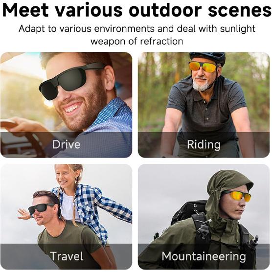 Bluetooth Audio Sunglasses | Smart Glasses with Play Music and Make Phone Calls for Cycling Camp Travel Sunbathing - Black