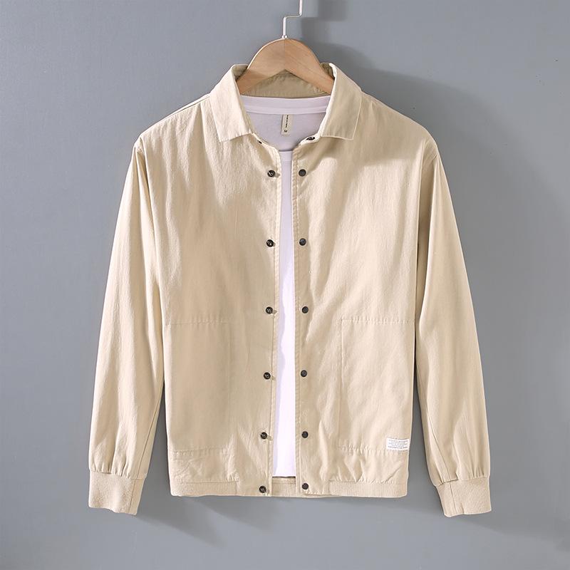 

Весенние и осенние куртки для мужчин Повседневные куртки в японском стиле Куртка с отложным воротником на пуговицах Повседневное тонкое пальто из чистого хлопка M хаки