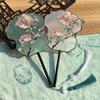 Chinese Style Hanfu Ancient Fan Dance Shooting Long Handled Embroidered Classical Double Sided Fan Female Decorative Fan