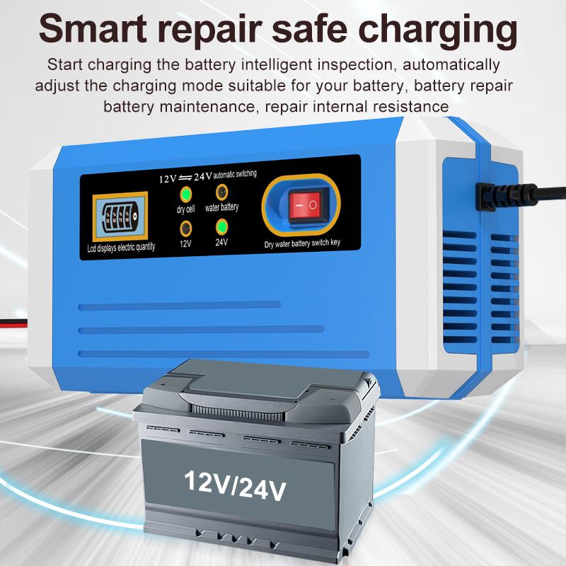 Încărcător Baterie 10 Amperi 12V & 24V Complet Automat Inteligent Încărcător Baterie Auto cu Menținător Baterie, Încărcător de Întreținere și Baterie D