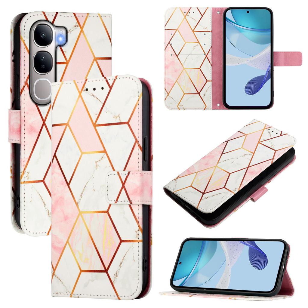 For vivo V40 Lite 5G/vivo Y300 5G Case with Strap Marble Pattern Leather Phone Cover Card Holder