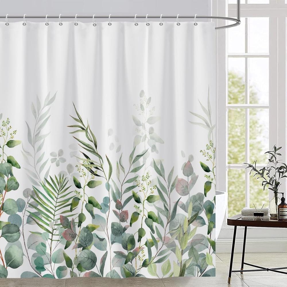 

Green And Magenta Shower Curtain Plants For Bathroom Waterproof Quick-Drying Green Leaves Shower Curtain With Hooks 72X72 Inch W60H190(CM)-1 Pcs