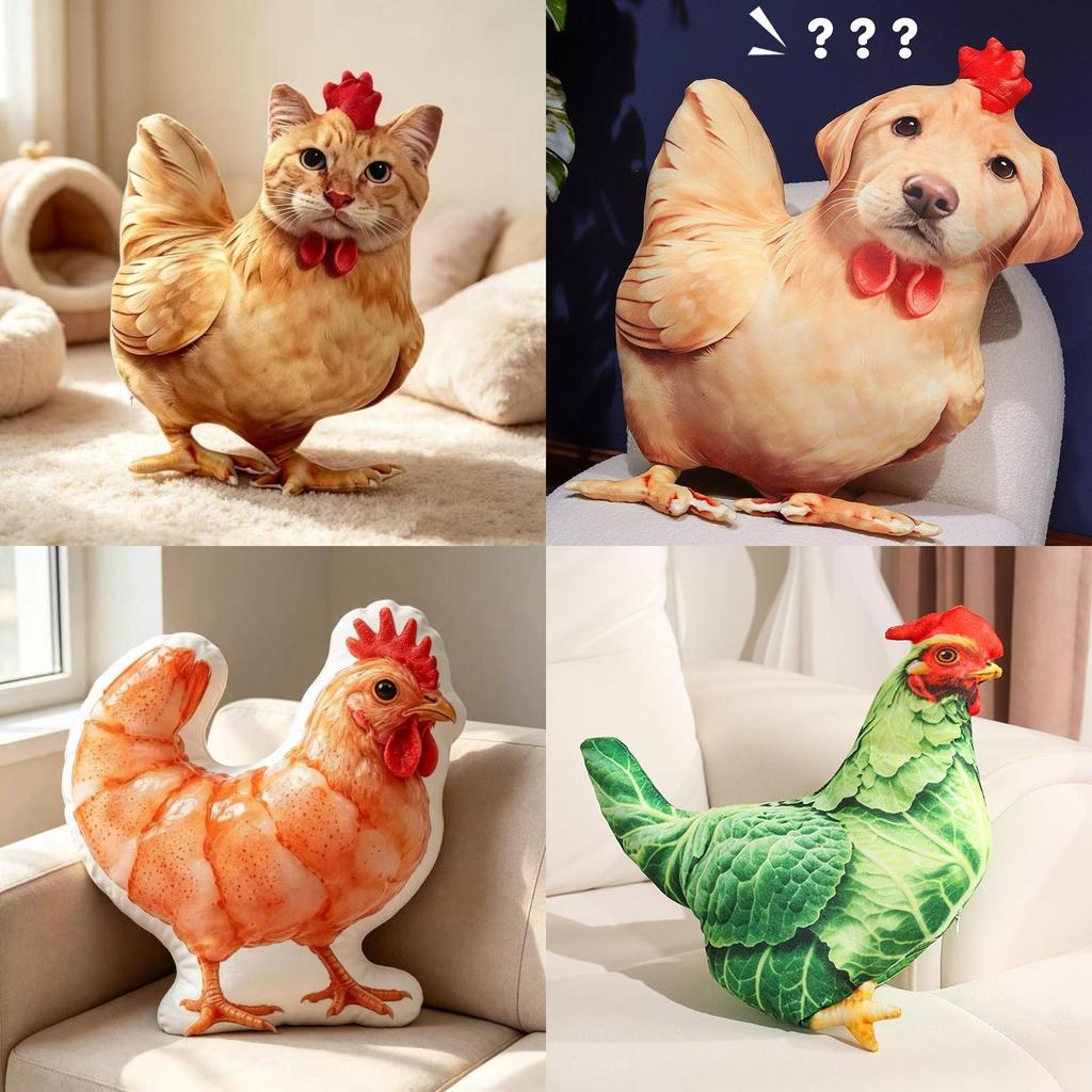 Kat Hond Kop Kip Pluche Speelgoed 3D Pop Leuke Kip Knuffeldier Voor Kinderen En Meisjes